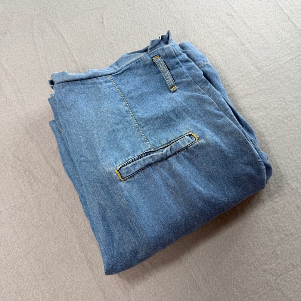 Chambray Wide Leg Jeans Womens 2 Blue Pleated Paperbag Waist Trousers Boho Chic - Picture 10 of 12